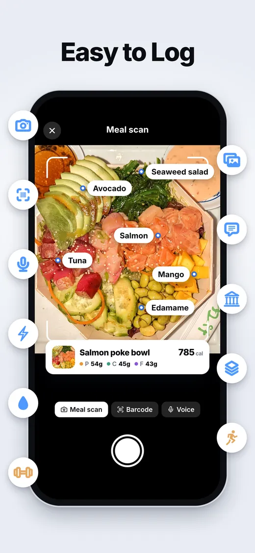 Meal scan identifying the ingredients of a poke bowl from a photo